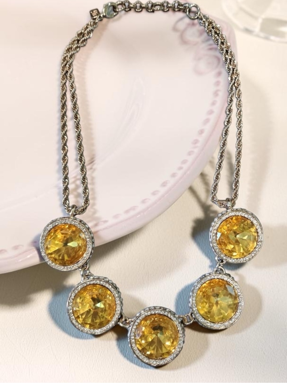 Banana Republic Citrine-Colored Statement Necklace Gold Tone